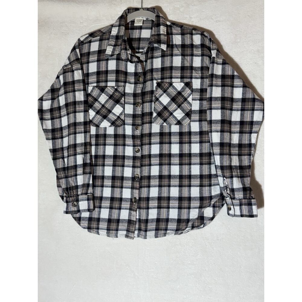 Passport Women's Long Sleeve Flannel Shirt Blue Plaid, Size L